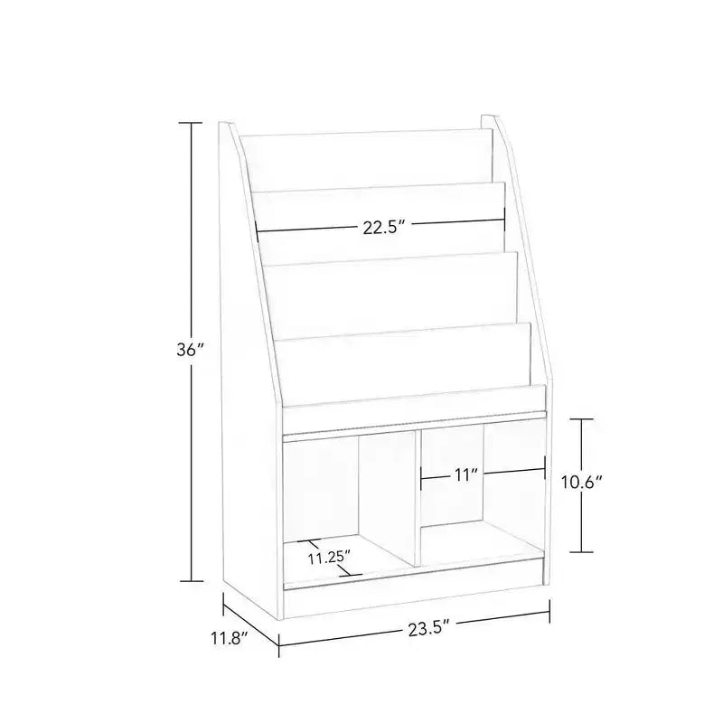 RiverRidge Kids' Bookshelf and Toy Storage Organizer with 4 Bookracks and 2 Cubbies White with 2 Fabric Bins