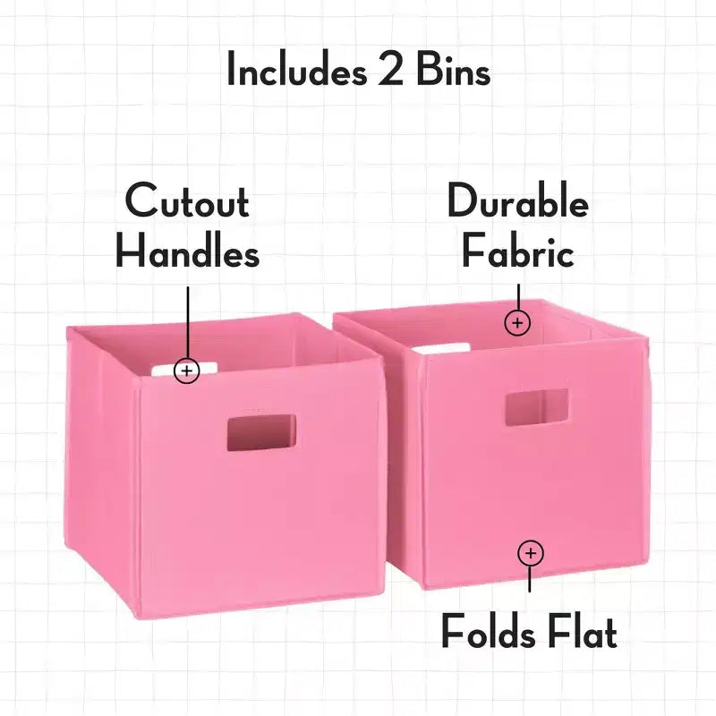 RiverRidge Kids' Bookshelf and Toy Storage Organizer with 4 Bookracks and 2 Cubbies White with 2 Fabric Bins