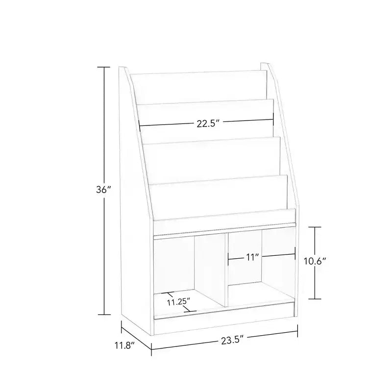 RiverRidge Kids' Bookshelf and Toy Storage Organizer with 4 Bookracks and 2 Cubbies White with 2 Fabric Bins