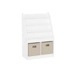 RiverRidge Kids' Bookshelf and Toy Storage Organizer with 4 Bookracks and 2 Cubbies White with 2 Fabric Bins
