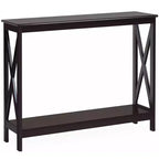 Table console à 2 niveaux Costway, table d'appoint de canapé avec étagère, design en X, blanc/noir/espresso/grain de bois