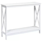 Table console à 2 niveaux Costway, table d'appoint de canapé avec étagère, design en X, blanc/noir/espresso/grain de bois