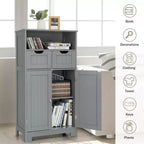 Costway Bathroom Floor Cabinet Wooden Storage Organizer w/Drawer Doors