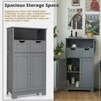 Costway Bathroom Floor Cabinet Wooden Storage Organizer w/Drawer Doors