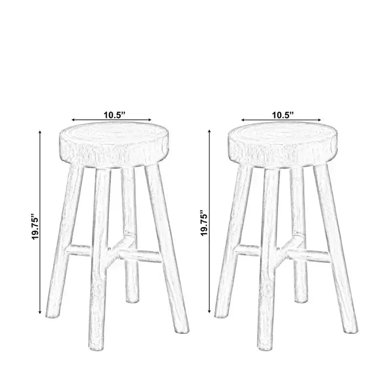 Vintiquewise Antique Round Wooden Chair Log Cabin Stools Set of 2
