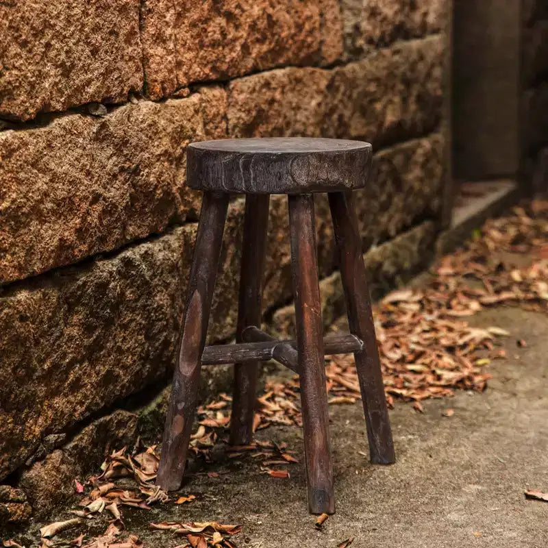 Vintiquewise Antique Round Wooden Chair Log Cabin Stools Set of 2