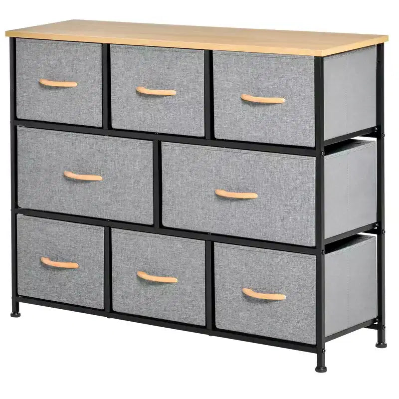 HOMCOM 8-Drawer Dresser, 3-Tier Fabric Chest of Drawers, Storage Tower Organizer Unit with Steel Frame for Bedroom, Hallway