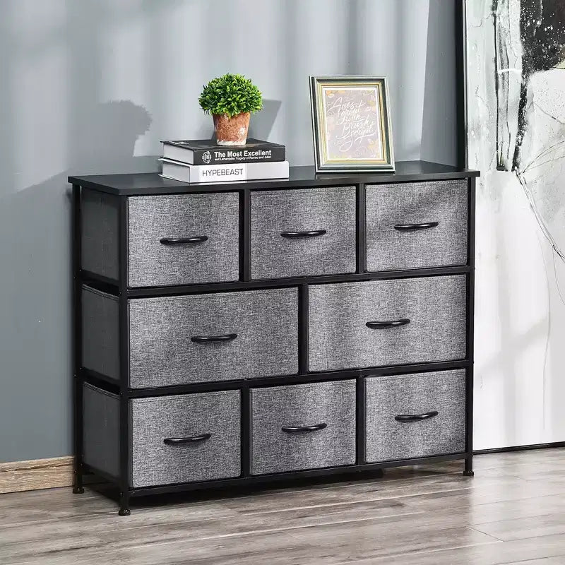 HOMCOM 8-Drawer Dresser, 3-Tier Fabric Chest of Drawers, Storage Tower Organizer Unit with Steel Frame for Bedroom, Hallway