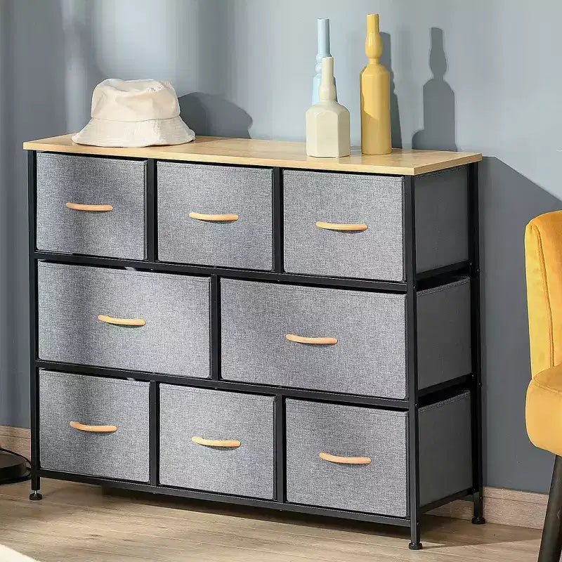 HOMCOM 8-Drawer Dresser, 3-Tier Fabric Chest of Drawers, Storage Tower Organizer Unit with Steel Frame for Bedroom, Hallway