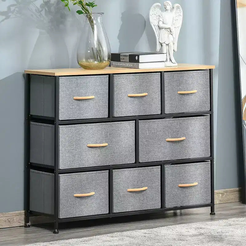 HOMCOM 8-Drawer Dresser, 3-Tier Fabric Chest of Drawers, Storage Tower Organizer Unit with Steel Frame for Bedroom, Hallway