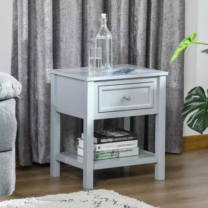 HOMCOM Accent End Table, Sofa Side Table with Storage Drawer and Bottom Shelf for Living Room,gray