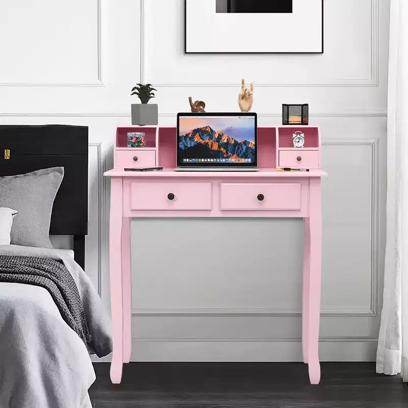 Costway Writing Desk Mission White Home Office Computer Desk 4 Drawer White\Black\Pink