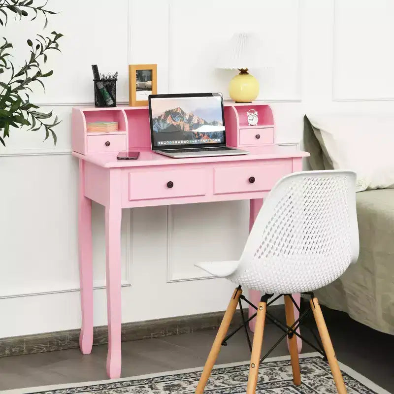 Costway Writing Desk Mission White Home Office Computer Desk 4 Drawer White\Black\Pink