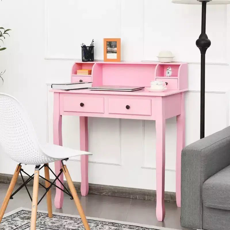 Costway Writing Desk Mission White Home Office Computer Desk 4 Drawer White\Black\Pink