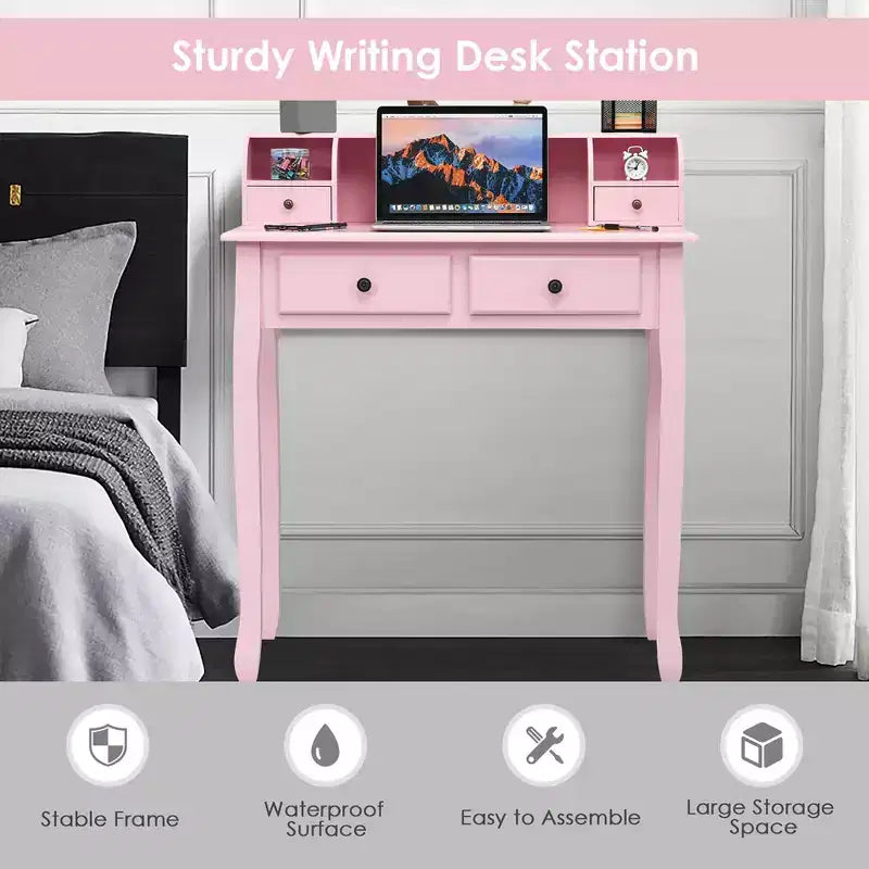 Costway Writing Desk Mission White Home Office Computer Desk 4 Drawer White\Black\Pink