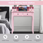 Costway Writing Desk Mission White Home Office Computer Desk 4 Drawer White\Black\Pink