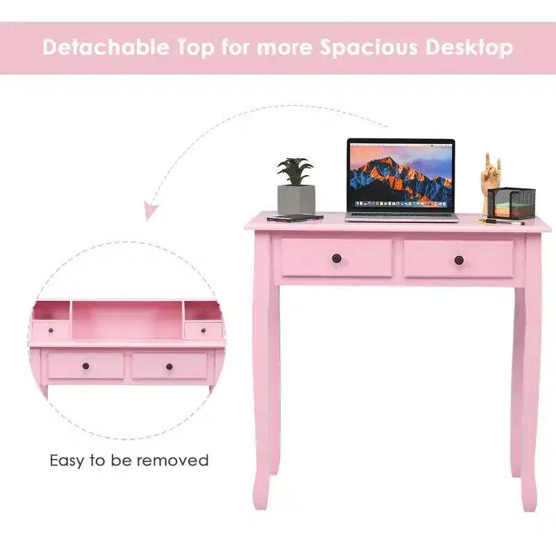 Costway Writing Desk Mission White Home Office Computer Desk 4 Drawer White\Black\Pink