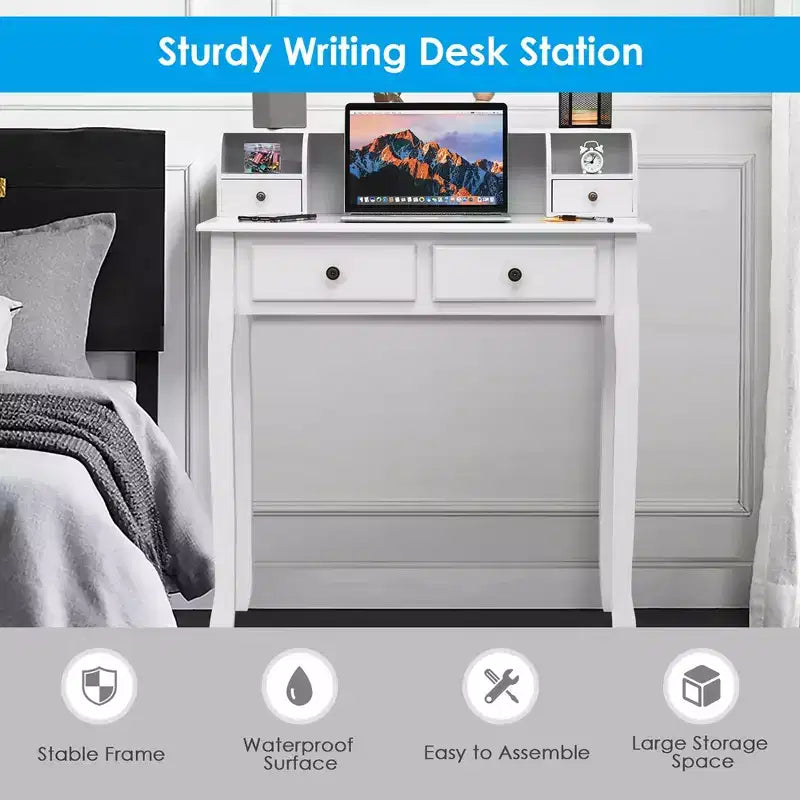 Costway Writing Desk Mission White Home Office Computer Desk 4 Drawer White\Black\Pink