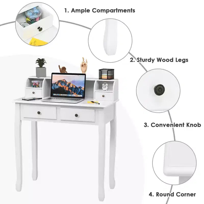 Costway Writing Desk Mission White Home Office Computer Desk 4 Drawer White\Black\Pink