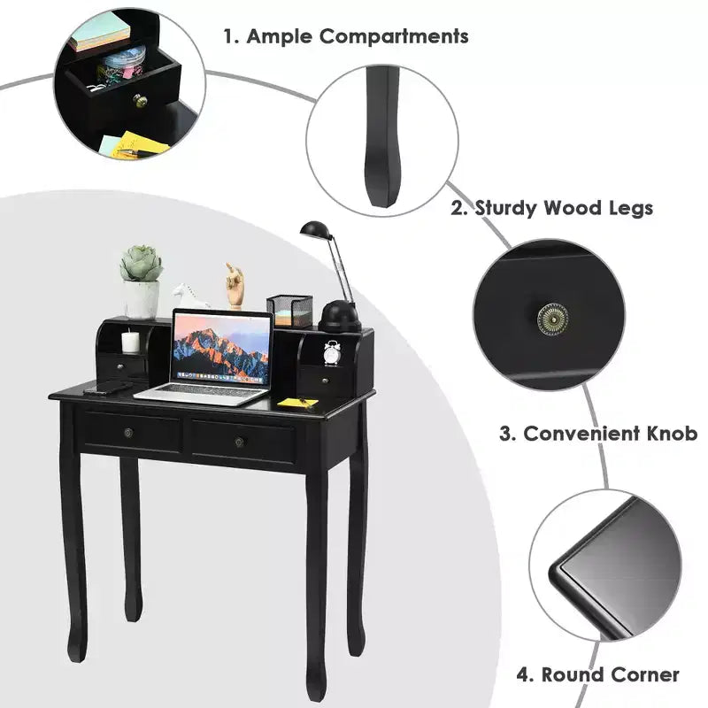 Costway Writing Desk Mission White Home Office Computer Desk 4 Drawer White\Black\Pink