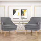 Costway Set of 2 Accent Chairs Velvet Single Sofa Chair w/Rubber Wood Legs Pink\Green\Grey