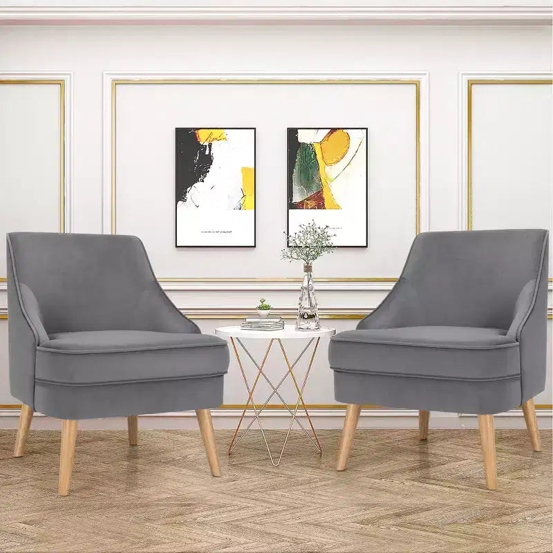 Costway Set of 2 Accent Chairs Velvet Single Sofa Chair w/Rubber Wood Legs Pink\Green\Grey