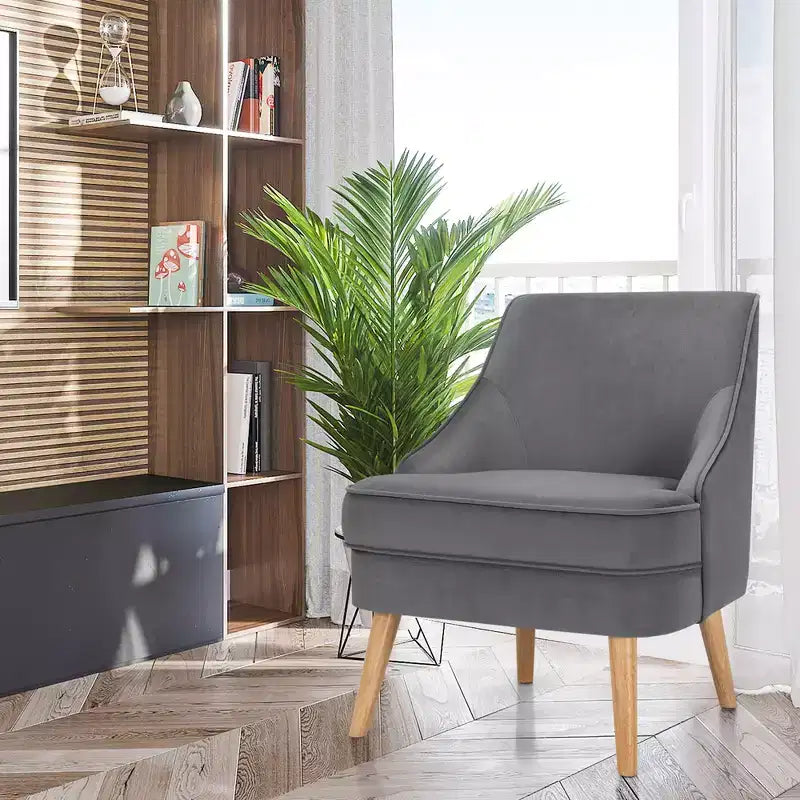 Costway Set of 2 Accent Chairs Velvet Single Sofa Chair w/Rubber Wood Legs Pink\Green\Grey