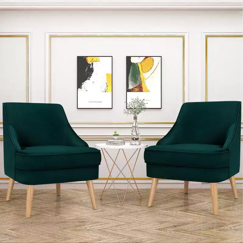 Costway Set of 2 Accent Chairs Velvet Single Sofa Chair w/Rubber Wood Legs Pink\Green\Grey