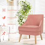 Costway Set of 2 Accent Chairs Velvet Single Sofa Chair w/Rubber Wood Legs Pink\Green\Grey