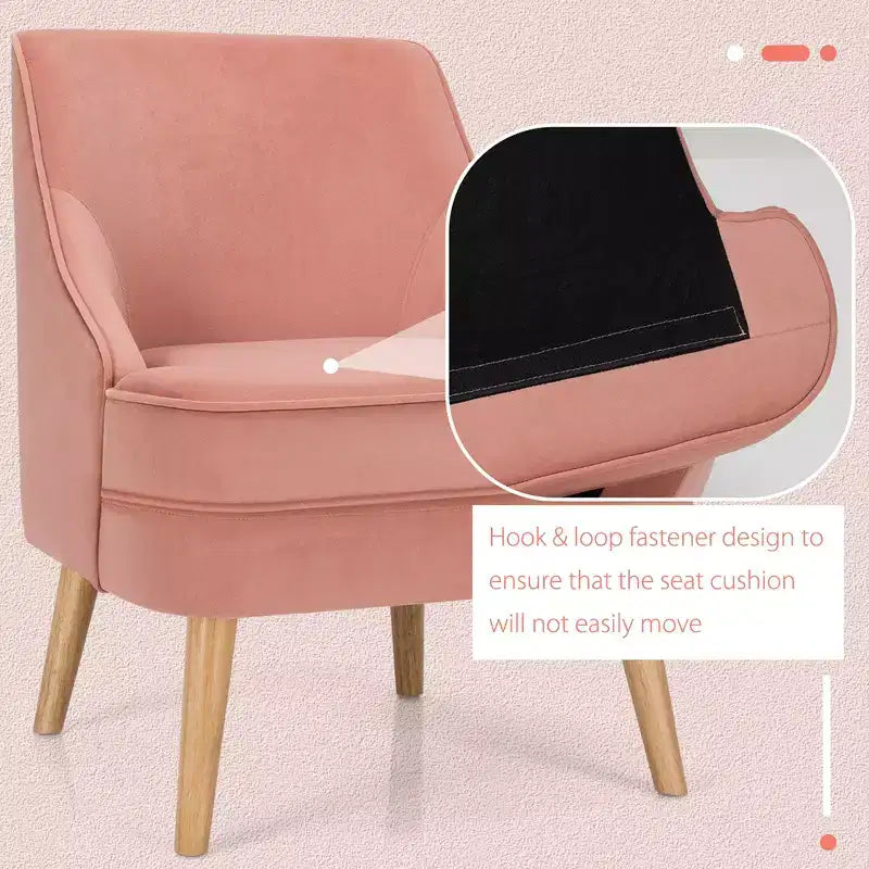 Costway Set of 2 Accent Chairs Velvet Single Sofa Chair w/Rubber Wood Legs Pink\Green\Grey