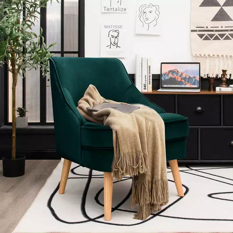 Costway Set of 2 Accent Chairs Velvet Single Sofa Chair w/Rubber Wood Legs Pink\Green\Grey