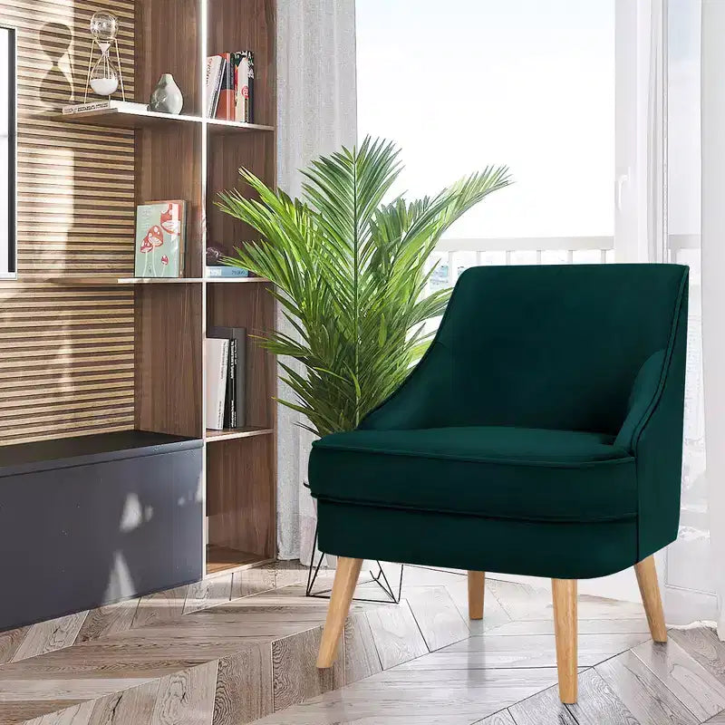 Costway Set of 2 Accent Chairs Velvet Single Sofa Chair w/Rubber Wood Legs Pink\Green\Grey