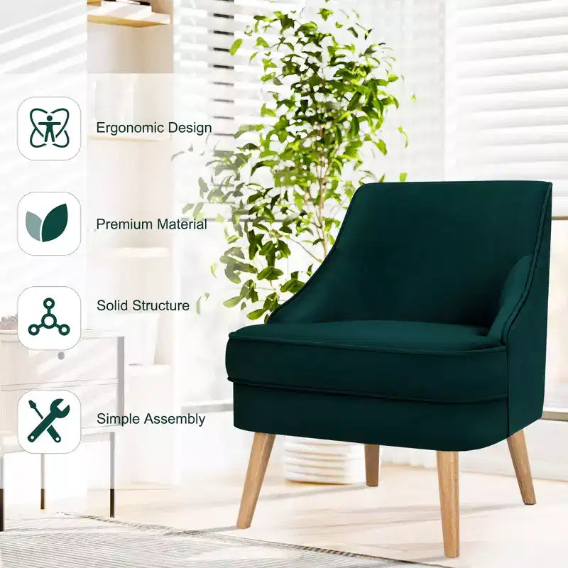 Costway Set of 2 Accent Chairs Velvet Single Sofa Chair w/Rubber Wood Legs Pink\Green\Grey