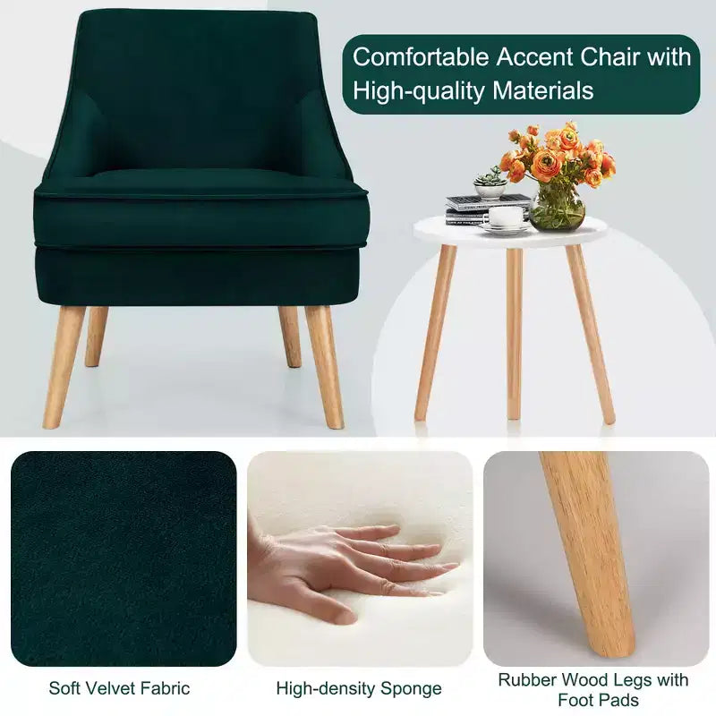 Costway Set of 2 Accent Chairs Velvet Single Sofa Chair w/Rubber Wood Legs Pink\Green\Grey