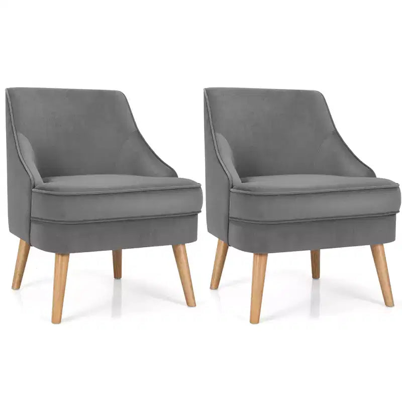 Costway Set of 2 Accent Chairs Velvet Single Sofa Chair w/Rubber Wood Legs Pink\Green\Grey