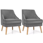 Costway Set of 2 Accent Chairs Velvet Single Sofa Chair w/Rubber Wood Legs Pink\Green\Grey