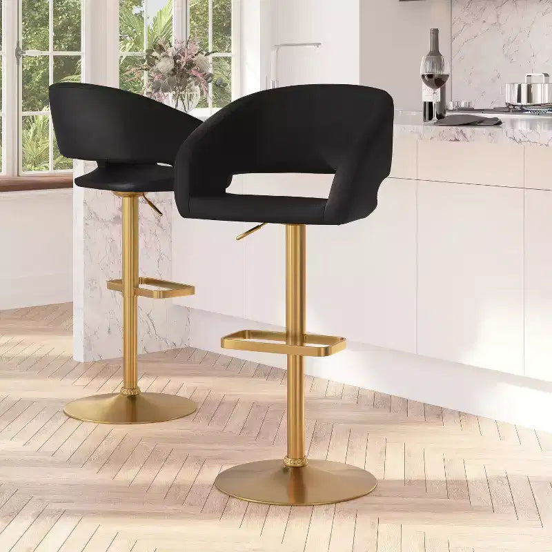 Merrick Lane Modern Bar Stool Rounded Mid-Back Stool With Height Adjustable Swivel Seat