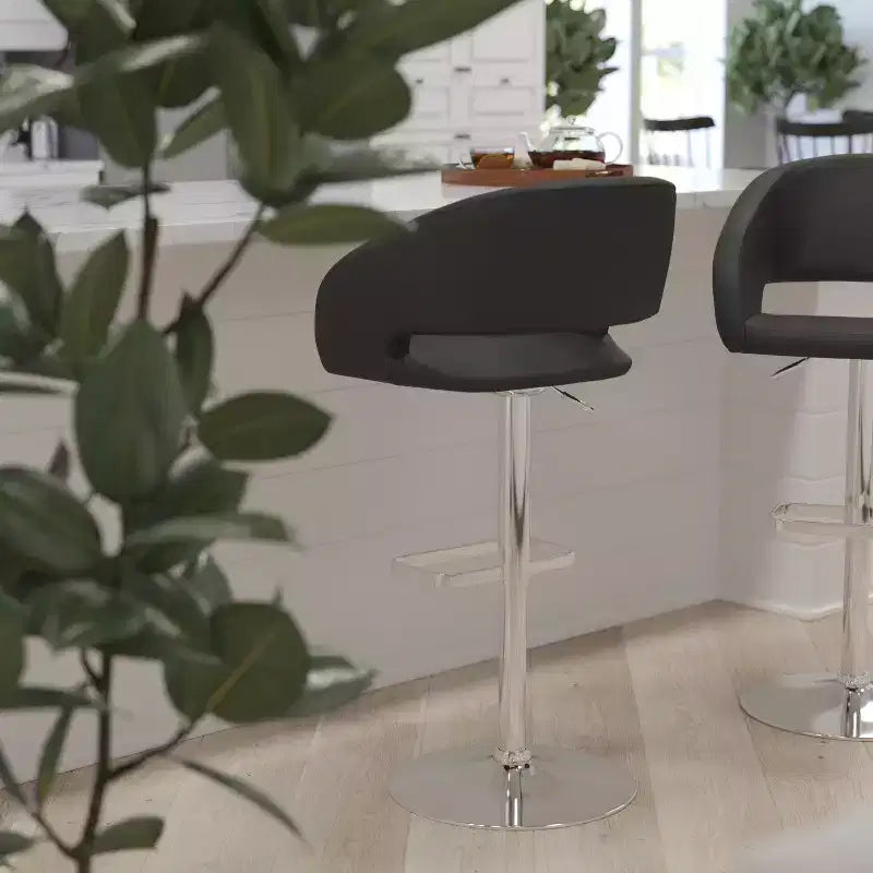 Merrick Lane Modern Bar Stool Rounded Mid-Back Stool With Height Adjustable Swivel Seat