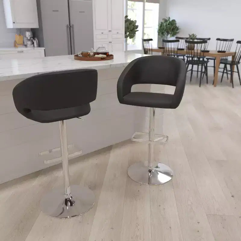 Merrick Lane Modern Bar Stool Rounded Mid-Back Stool With Height Adjustable Swivel Seat
