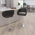 Merrick Lane Modern Bar Stool Rounded Mid-Back Stool With Height Adjustable Swivel Seat