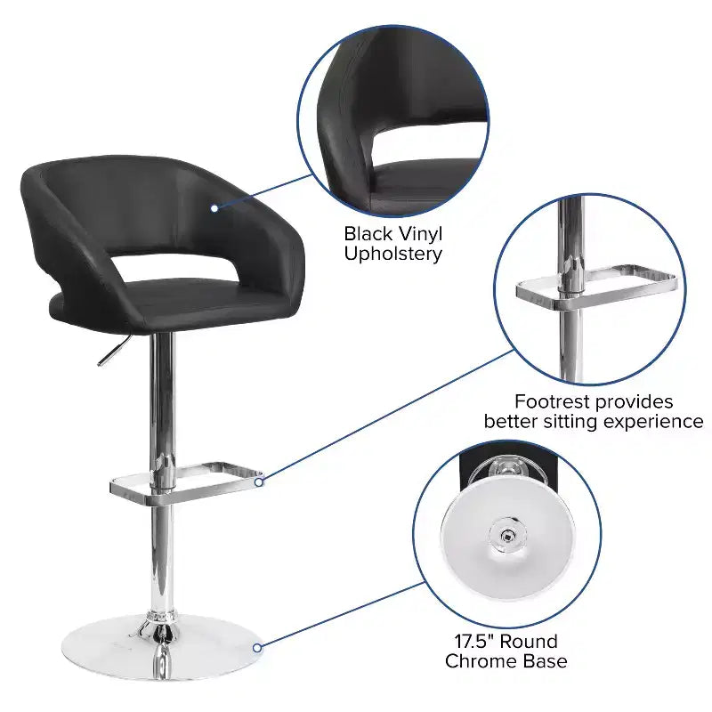 Merrick Lane Modern Bar Stool Rounded Mid-Back Stool With Height Adjustable Swivel Seat