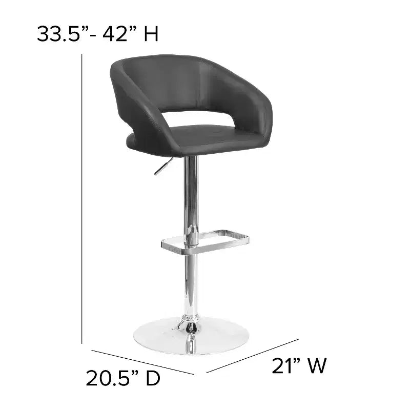 Merrick Lane Modern Bar Stool Rounded Mid-Back Stool With Height Adjustable Swivel Seat