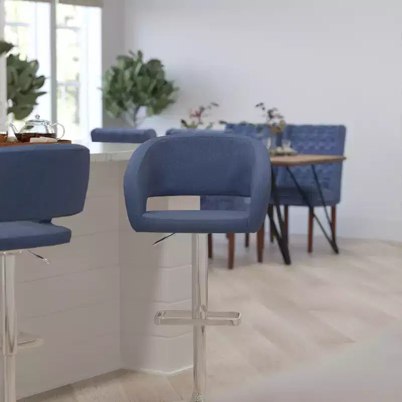 Merrick Lane Modern Bar Stool Rounded Mid-Back Stool With Height Adjustable Swivel Seat