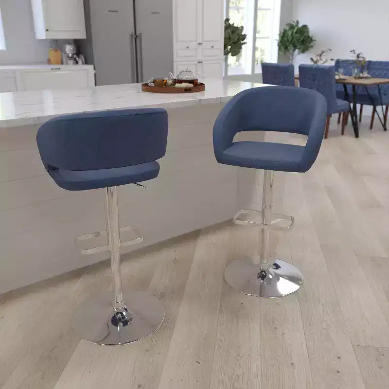 Merrick Lane Modern Bar Stool Rounded Mid-Back Stool With Height Adjustable Swivel Seat