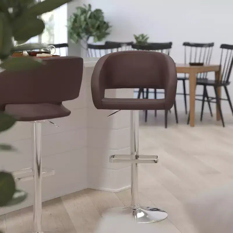 Merrick Lane Modern Bar Stool Rounded Mid-Back Stool With Height Adjustable Swivel Seat