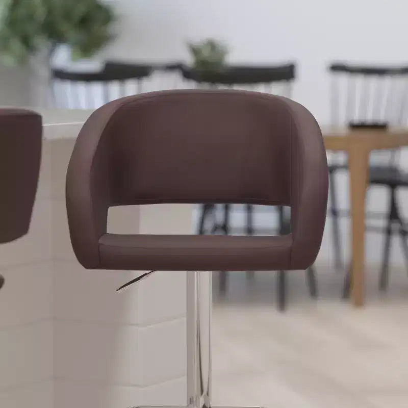 Merrick Lane Modern Bar Stool Rounded Mid-Back Stool With Height Adjustable Swivel Seat