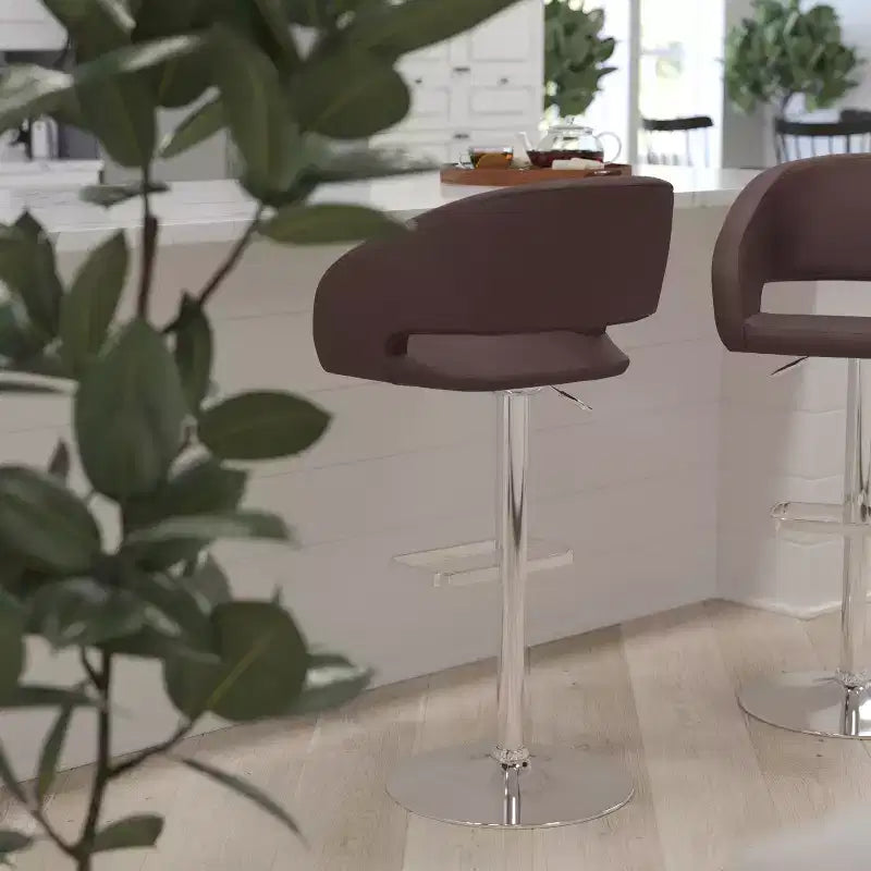 Merrick Lane Modern Bar Stool Rounded Mid-Back Stool With Height Adjustable Swivel Seat