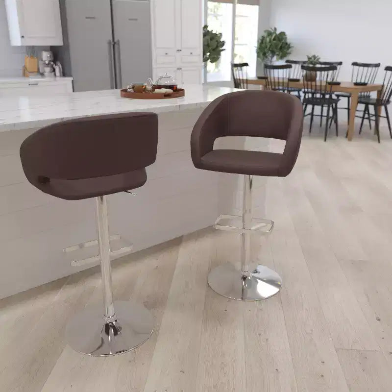 Merrick Lane Modern Bar Stool Rounded Mid-Back Stool With Height Adjustable Swivel Seat