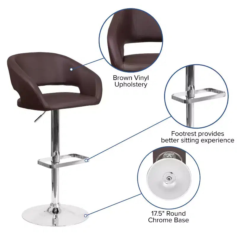 Merrick Lane Modern Bar Stool Rounded Mid-Back Stool With Height Adjustable Swivel Seat