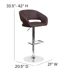 Merrick Lane Modern Bar Stool Rounded Mid-Back Stool With Height Adjustable Swivel Seat